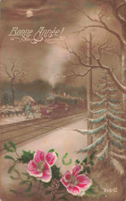 CPA FANTAISIE ILLUSTREE CARTE DE VOEUX BONNE ANNEE PAYSAGE ENNEIGÉ