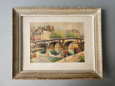 tableau, gravure en couleur, le Pont Neuf à Paris, années 50