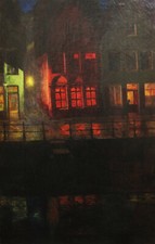 Jules VERWEST tableau flamand paysage GAND BELGIQUE Flandres huie toile canal 