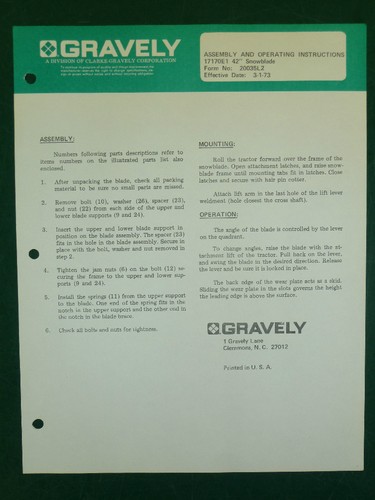 Gravely snowblade assembly - 42",