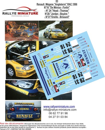 Decals ref 0003 renault - 1/18,