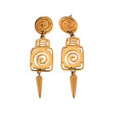 Boucles d'oreilles Vintage 80s-90s Ethniques Pendantes en Laiton Plaqué Or