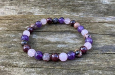 Bracelet de perles naturelles Améthyste Rhodonite Grenat Quartz rose, Sur mesure