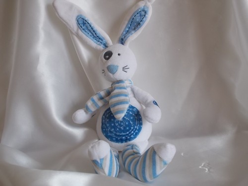 Doudou lapin blanc bleu - lapin,