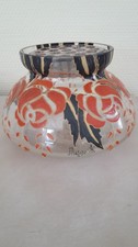coupe, vase, pique fleurs verre émaillé Art Déco Mazoyer
