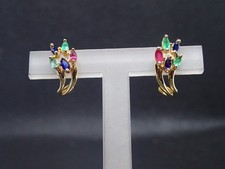 Boucle d'oreille Or jaune 750/ème de 2.54g, émeraude, rubis  / Bijoux d'occasion