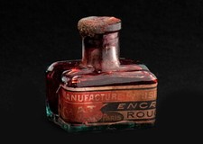 Ancienne Bouteille d'Encre "AU CHAT NOIR" Ancien Encrier Scolaire