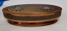 Ancien Chauffe-plat Ovat Cuivre Et Laiton Pourtour Filigrané