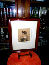 SUPERBE TABLEAU DESSIN FUSAIN  "PORTRAIT DE JEUNE FEMME "