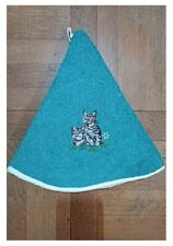 Essuie mains torchon de cuisine en coton éponge style uni broder rond, accroche 