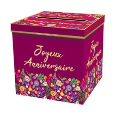 URNE CARTON ANNIVERSAIRE FLORAL 20CM FUCHSIA