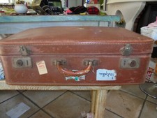 ANCIENNE VALISE VINTAGE TOLE & CUIR FAUVE POUR DECO /VOYAGE