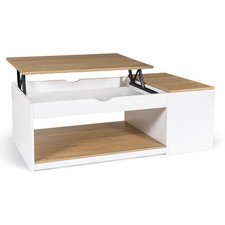 Table basse plateau relevable rectangulaire ELEA avec coffre bois blanc et façon