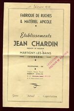 tarif publicitaire fabrique Ruches.matériel Apicole J.CHARDIN Martigny-les-Bains