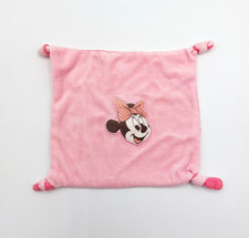 Doudou carré plat rose Minnie DISNEY marron envers tissu rose nœud pois