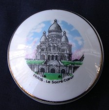 Vtg D'Art Limoges France Porcelaine Rond Pilule Bibelot Boîte Sacré-cœur