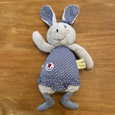 doudou Peluche lapin gris Robe bleu pois Blanc TERRE DE MARINS Cœur Rouge