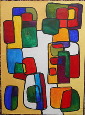 *Ecole du XX siècle Tableau acrylique sur papier 54 cm x 75cm village