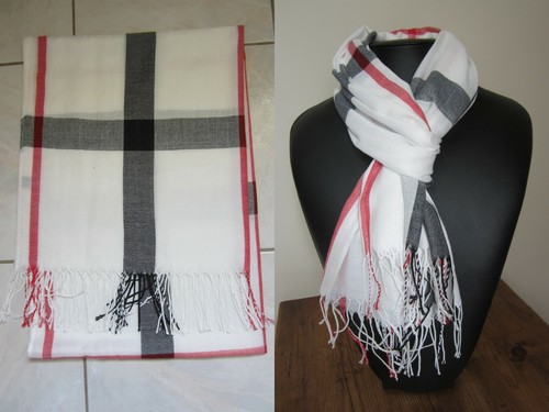 Echarpe tartan blanc laine - 70%,