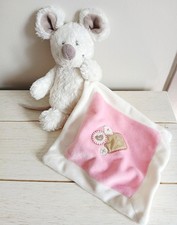 NICOTOY doudou souris blanche 24 cm mouchoir rose coeur