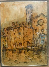 LOUIS AGRICOL MONTAGNE / BELLE AQUARELLE VENISE GOUACHE ORIGINALE +++ 