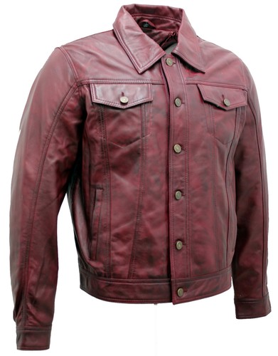 Chemise cuir bordeaux slim - en,
