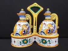 ENSEMBLE HUILIER ET VINAIGRIER EN CÉRAMIQUE ITALIENNE VOLPI DERUTA DÉCOR DRAGON