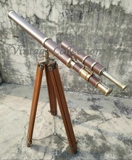 Ancien télescope cuir laiton