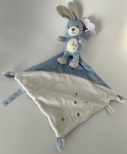 🌟Doudou lapin plat Mouchoir bleu Blanc beige nicotoy Étoile Doré Sparkle