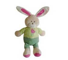 Peluche lapin beige vert rose