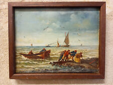 ancienne peinture marine huile sur toile signe ( second)
