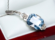 835 Argent - Pendentif Art Déco Antique - Spinelle Bleu