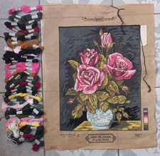CANEVAS A FAIRE VASE DE ROSE D'APRES ROGA MARGOT ET ECHEVETTES FILS COTON RETORS