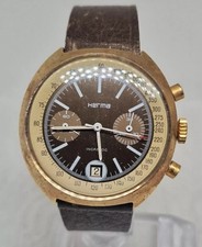 RARE MONTRE HERMA INCABLOC MÉCANIQUE VALJOUX 7734 CHRONOGRAPHE PLAQUÉE OR SWISS