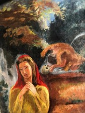 Mogniat Duclos  huile sur toile portrait Symbolisme 116 cm x 89 Cm Vers 1950