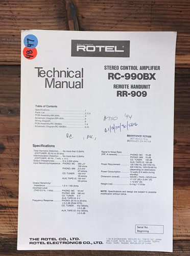 Rotel 990bx 909 preamp - rotel, rr-909