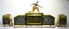 Pendule 3 pièces Art Déco danseuse bronze marbre onyx