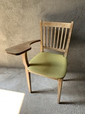 Chaise d'école en bois tablette bureau siège cuir vert années 40 vintage