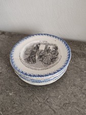 10 Assiettes Parlantes En Céramique Terre De Fer. H.B & Cie. "En Voyage" Vintage