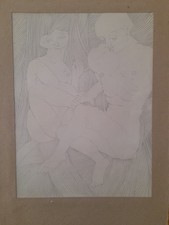 Louis TRABUC (1928-2008). Couple nu. Dessin original