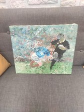 tableau ancien huile sur toile peinture au couteau RUGBY