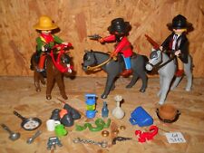#3115# PLAYMOBIL LOT FARWEST WESTERN 3 FIGURINES COWBOY CHEVAUX ACCESSOIRES