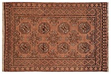 Afghan Aqcha Tapis 70x110 Noué à la Main Braun Géométrique Orient à Poils Ras A