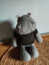 Doudou peluche hippopotame gris t-shirt rayé Muji