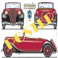 CITROEN TRACTION CABRIOLET CABRIO 11BL  Affiche Poster automobile art déco mural
