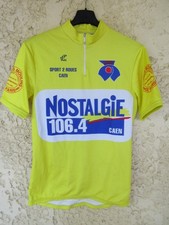 Maillot cycliste RADIO NOSTALGIE CAEN LA RUSTINE LION/MER vintage jaune POLI 3