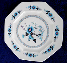 6 assiettes octogonales plates Chastagner porcelaine Limoges décor floral bleu