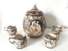 Service à vin punch cidre ancien allemand en grés vernissé châteaux allemands
