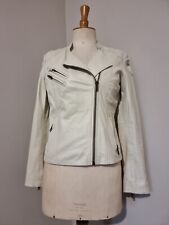 IKKS : PERFECTO CUIR VERITABLE COULEUR CRAIE VESTE EXCELLENT ÉTAT GLAM ROCK 