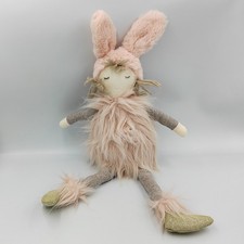 Doudou poupée lapin rose beige fourrure LA GALLERIA  - 30221